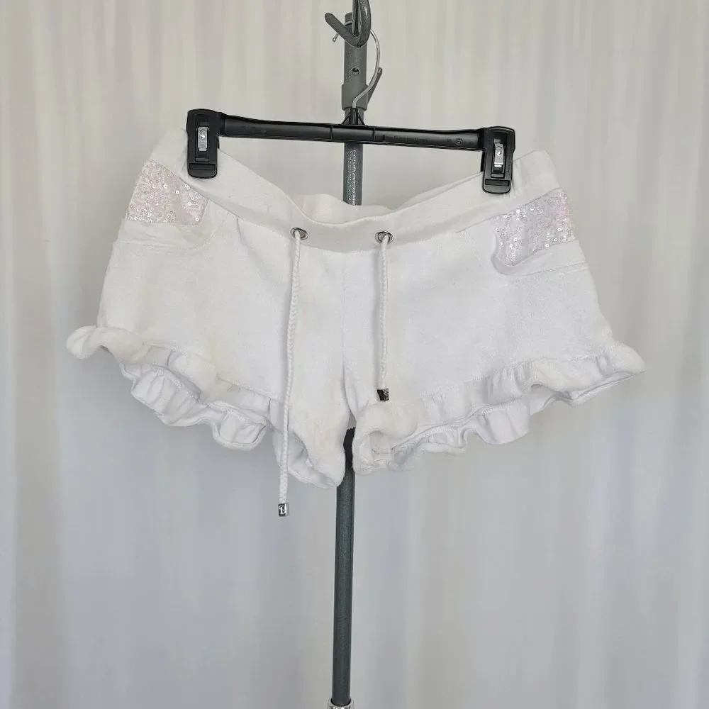 beach bunny rare white swim shorts cover up terry sequined pockets size L - Picture 5 of 5